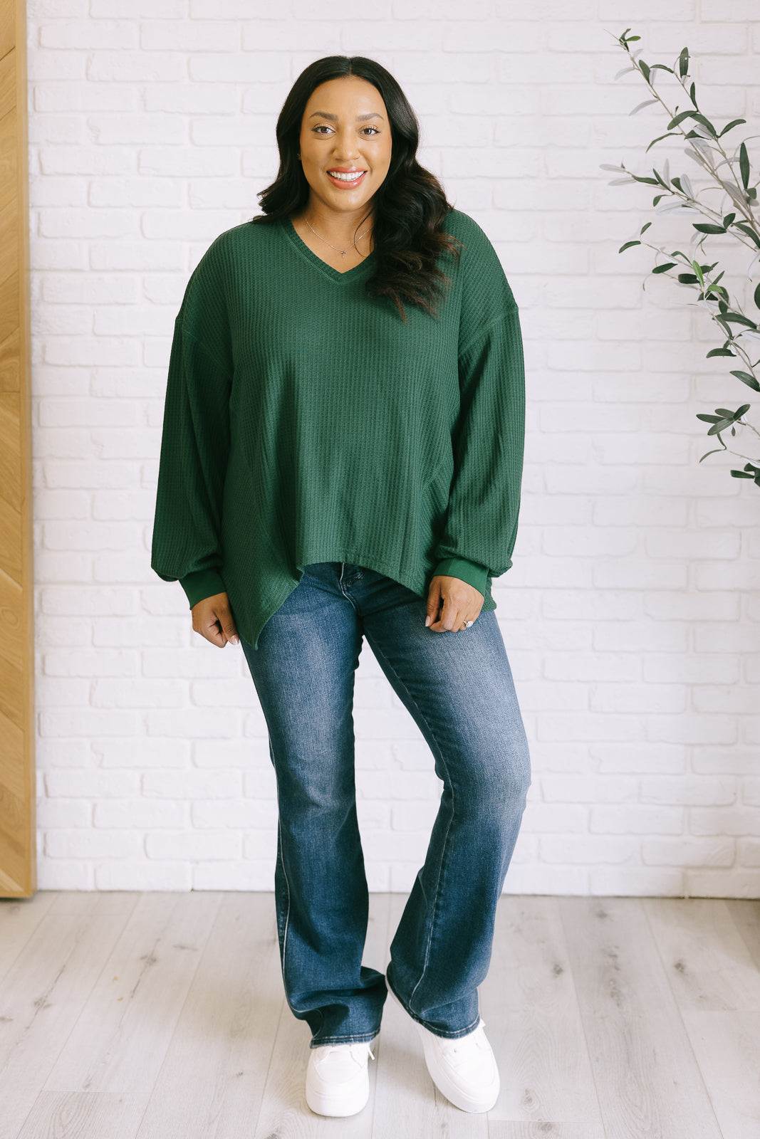 Good Things Are Coming V-Neck Top in Green-110 Long Sleeve Tops-Inspired by Justeen-Women's Clothing Boutique