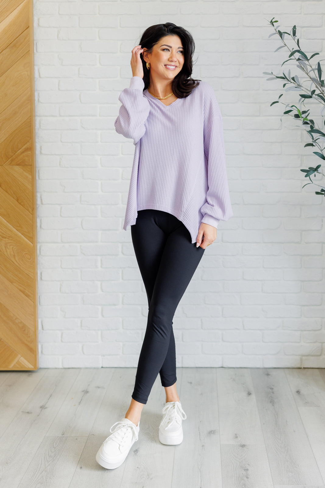 Good Things Are Coming V-Neck Top in Lavender-110 Long Sleeve Tops-Inspired by Justeen-Women's Clothing Boutique