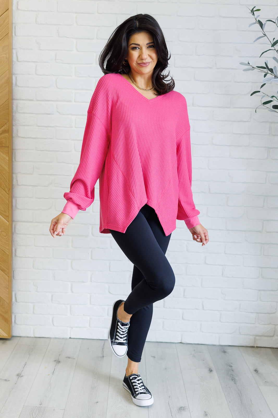 Good Things Are Coming V-Neck Top in Pink-110 Long Sleeve Tops-Inspired by Justeen-Women's Clothing Boutique