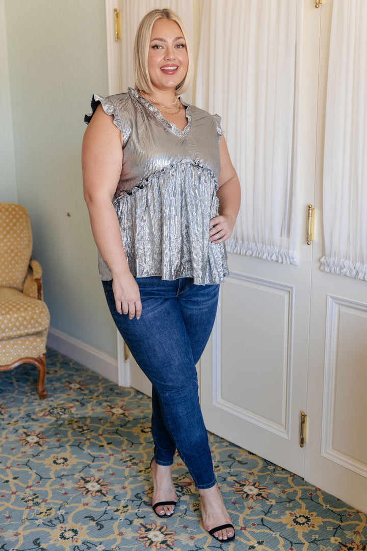 Shine On Metallic Peplum Top-100 Short Sleeve Tops-Inspired by Justeen-Women's Clothing Boutique