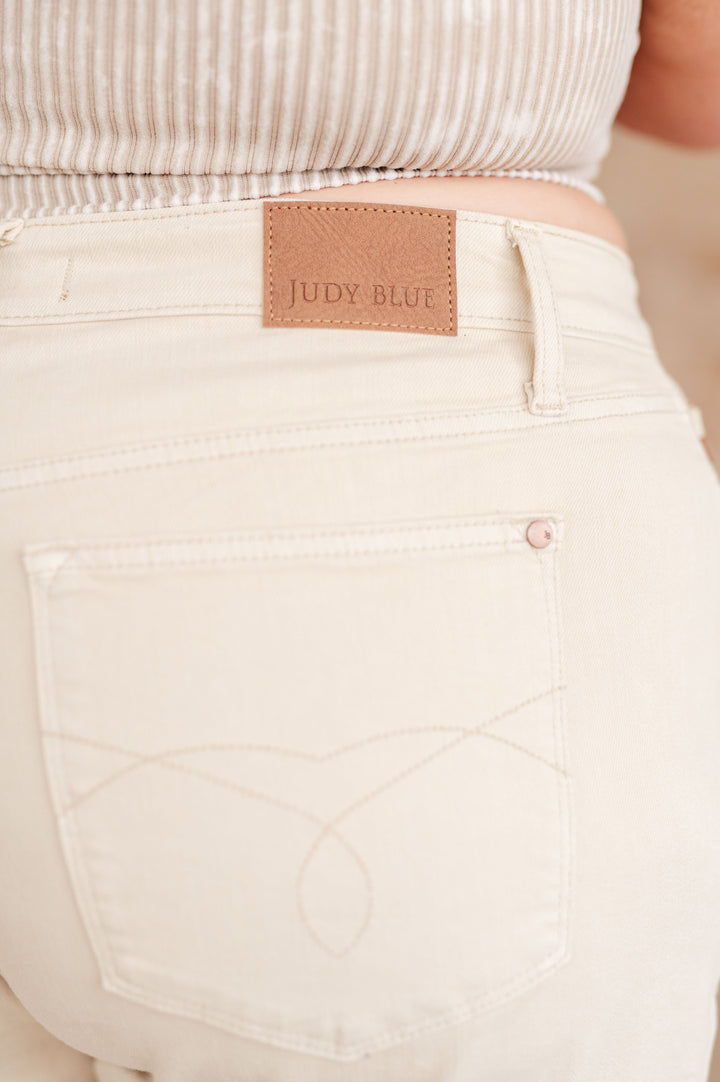 Greta High Rise Garment Dyed Shorts in Bone-Denim-Inspired by Justeen-Women's Clothing Boutique