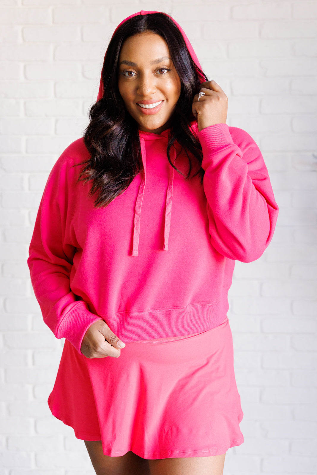 Had Me in the First Half Pullover Hoodie in Flamingo Pink-Sweaters/Sweatshirts-Inspired by Justeen-Women's Clothing Boutique