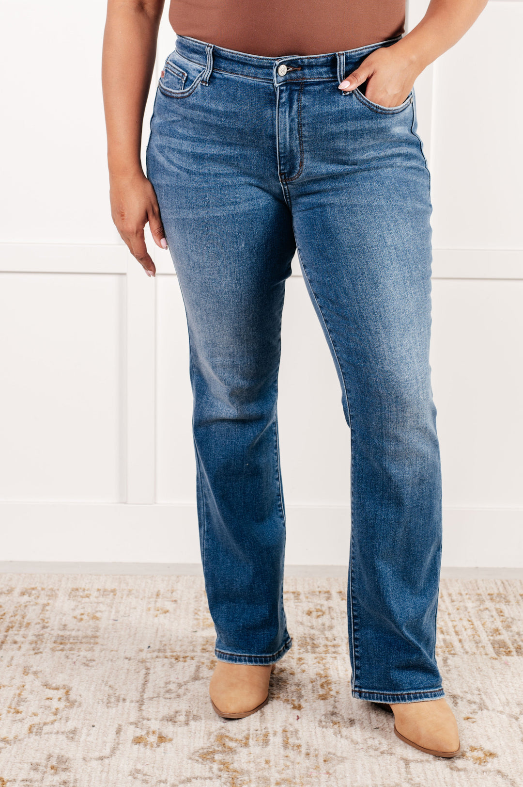 Hannah Mid Rise Thermal Bootcut Jeans-Denim-Inspired by Justeen-Women's Clothing Boutique