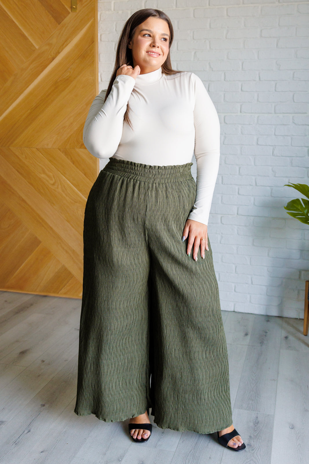 Harmony High Rise Wide Pants in Olive-Pants-Inspired by Justeen-Women's Clothing Boutique