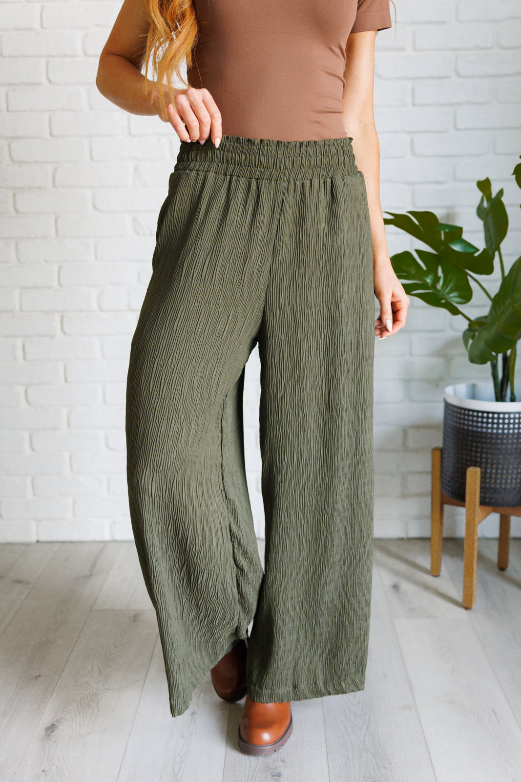 Harmony High Rise Wide Pants in Olive-Pants-Inspired by Justeen-Women's Clothing Boutique