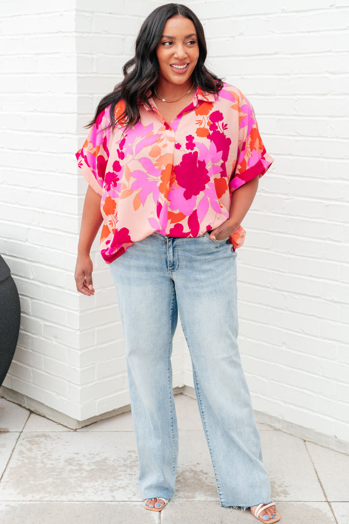 Hazy Cosmic Jive Relaxed Blouse-Short Sleeve Tops-Inspired by Justeen-Women's Clothing Boutique