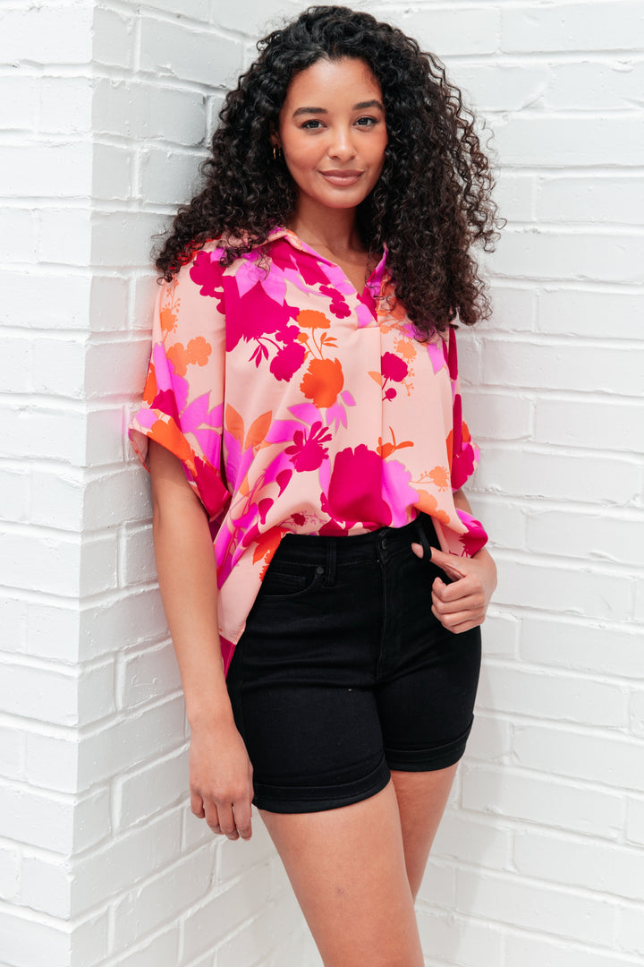 Hazy Cosmic Jive Relaxed Blouse-Short Sleeve Tops-Inspired by Justeen-Women's Clothing Boutique