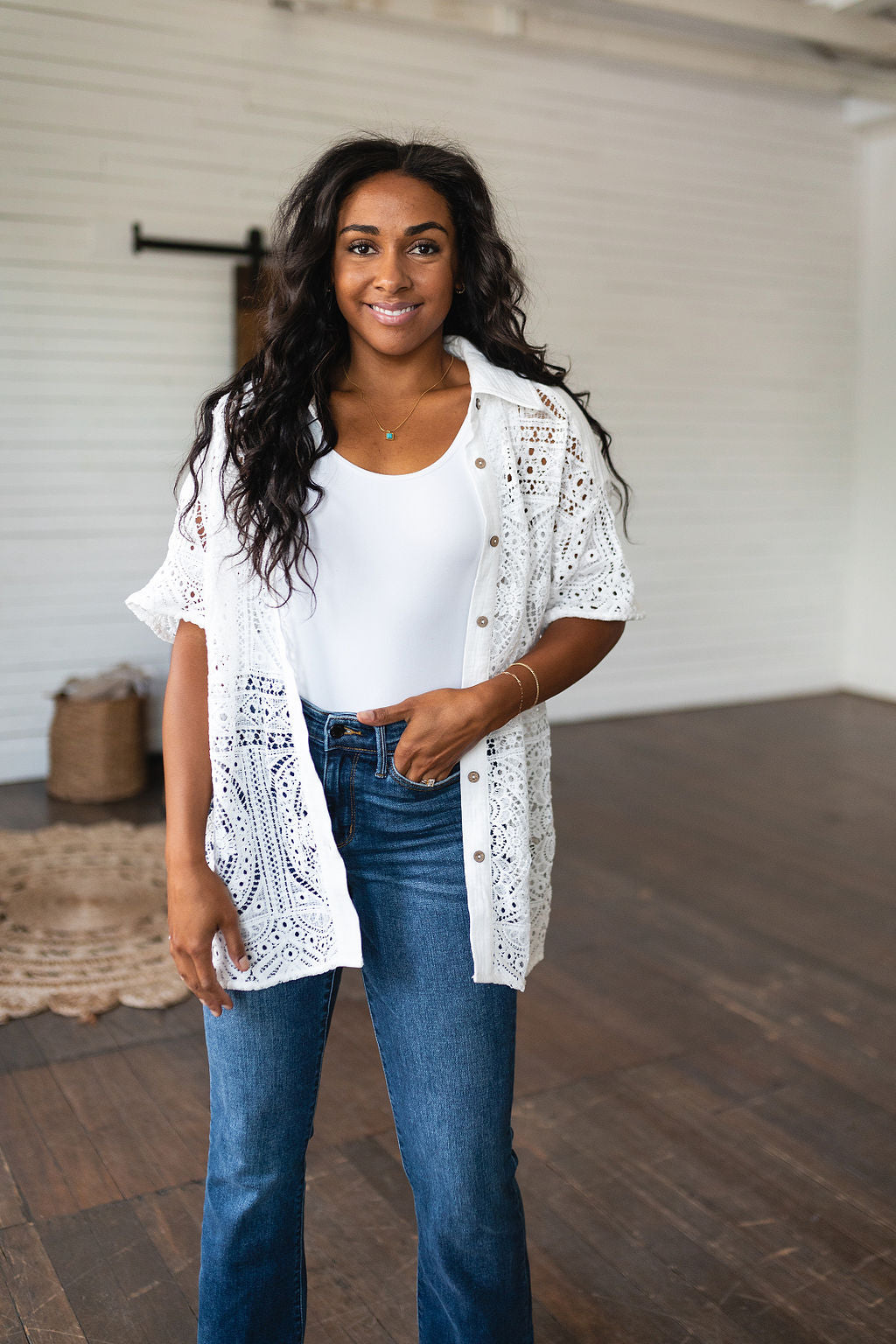 Head in the Clouds Lace Button Down-Cardigans + Kimonos-Inspired by Justeen-Women's Clothing Boutique