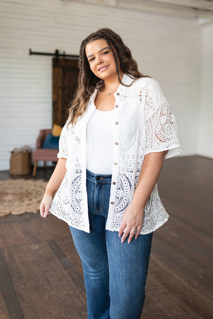 Head in the Clouds Lace Button Down-Cardigans + Kimonos-Inspired by Justeen-Women's Clothing Boutique