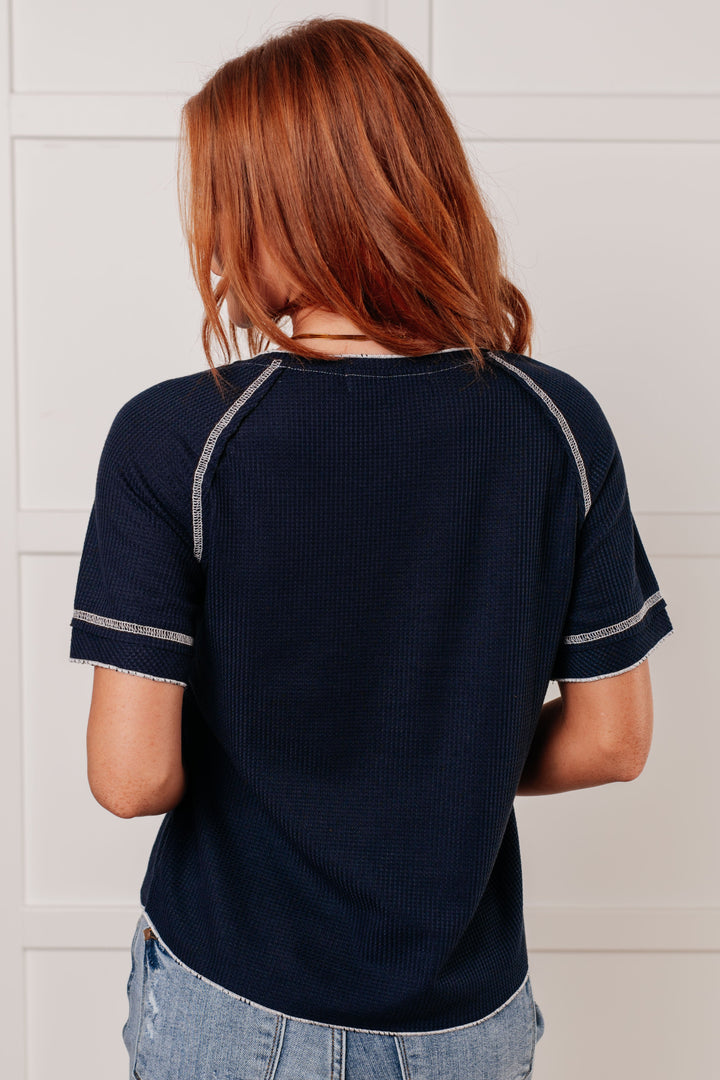 Heartbreaker Waffle Knit Tee in Blue-100 Short Sleeve Tops-Inspired by Justeen-Women's Clothing Boutique