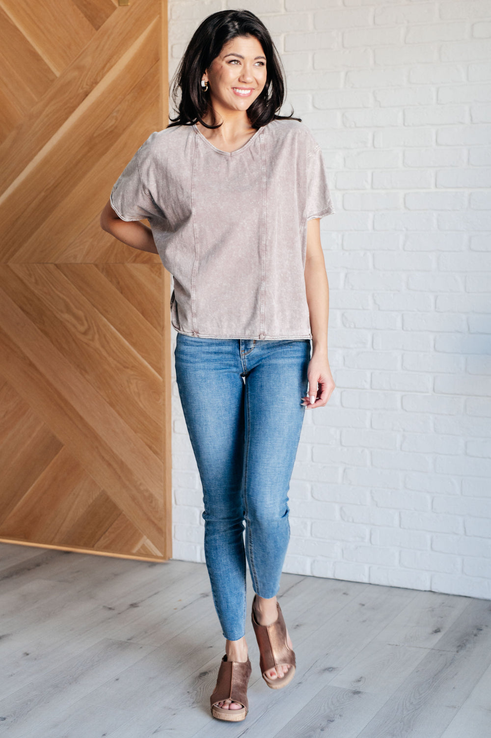 Here for the Vibes Mineral Wash Spliced Tee-110 Long Sleeve Tops-Inspired by Justeen-Women's Clothing Boutique