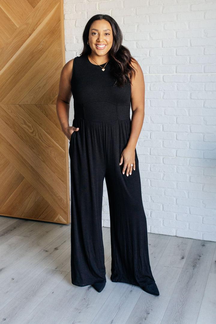 Hilary Wide Leg Jumpsuit in Black-Jumpsuits & Rompers-Inspired by Justeen-Women's Clothing Boutique