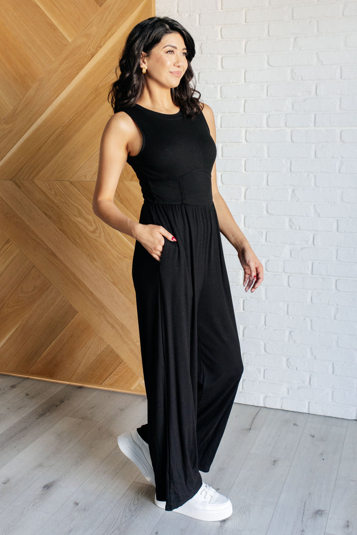 Hilary Wide Leg Jumpsuit in Black-Jumpsuits & Rompers-Inspired by Justeen-Women's Clothing Boutique