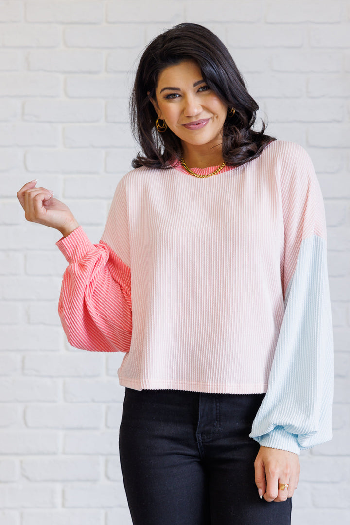 Hit Me With Your Best Shot Colorblock Top in Light Pink-110 Long Sleeve Tops-Inspired by Justeen-Women's Clothing Boutique