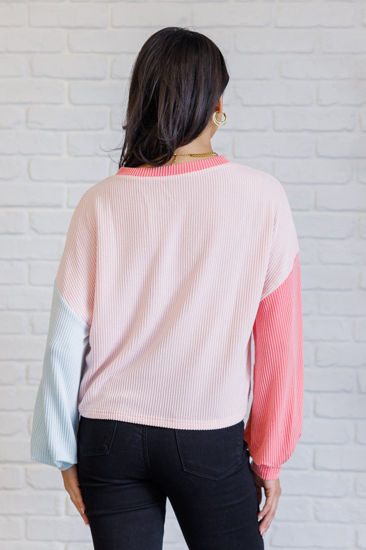 Hit Me With Your Best Shot Colorblock Top in Light Pink-110 Long Sleeve Tops-Inspired by Justeen-Women's Clothing Boutique