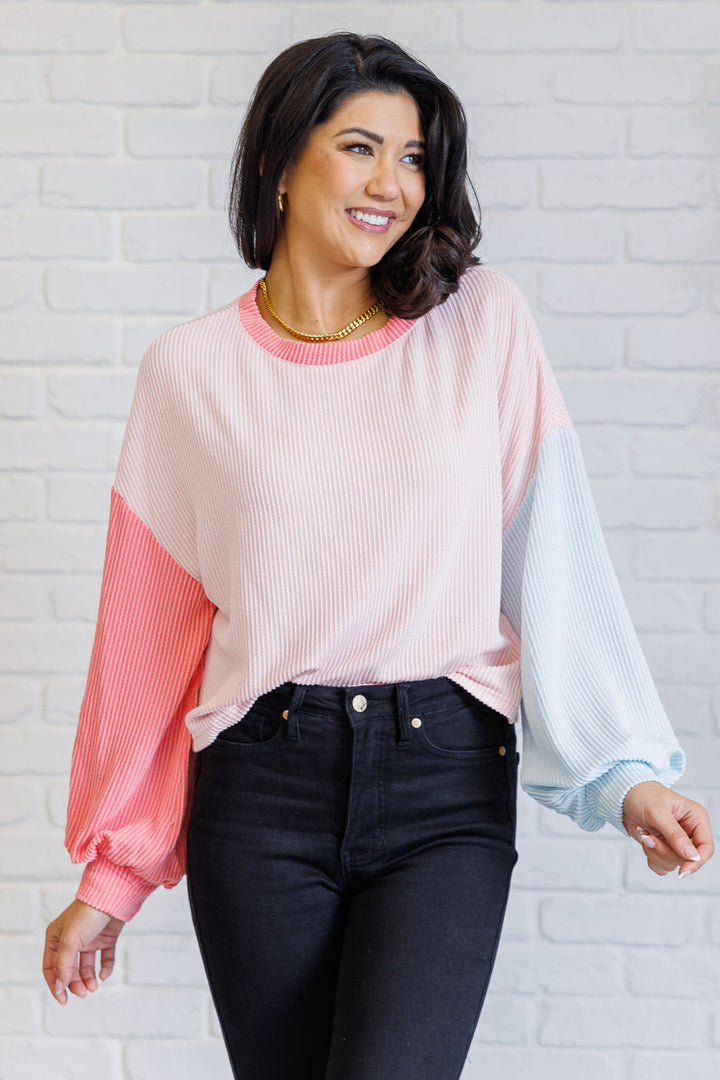 Hit Me With Your Best Shot Colorblock Top in Light Pink-110 Long Sleeve Tops-Inspired by Justeen-Women's Clothing Boutique