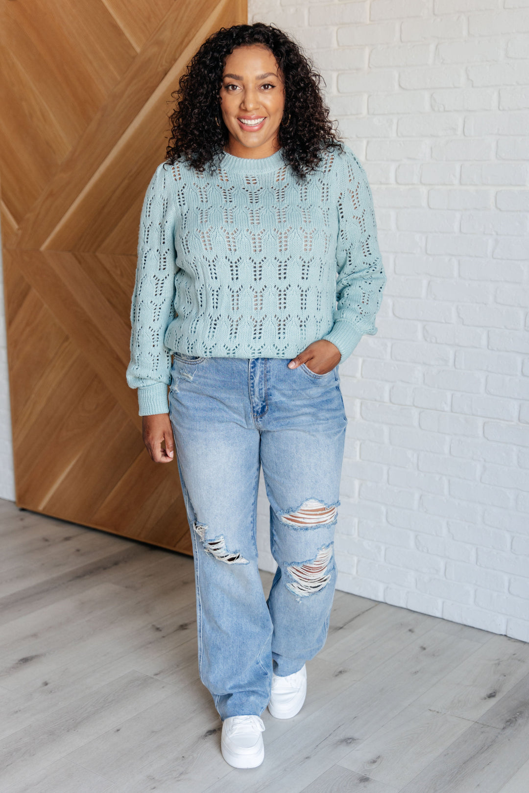 Hole In One Sheer Pointelle Knit Sweater-Sweaters/Sweatshirts-Inspired by Justeen-Women's Clothing Boutique