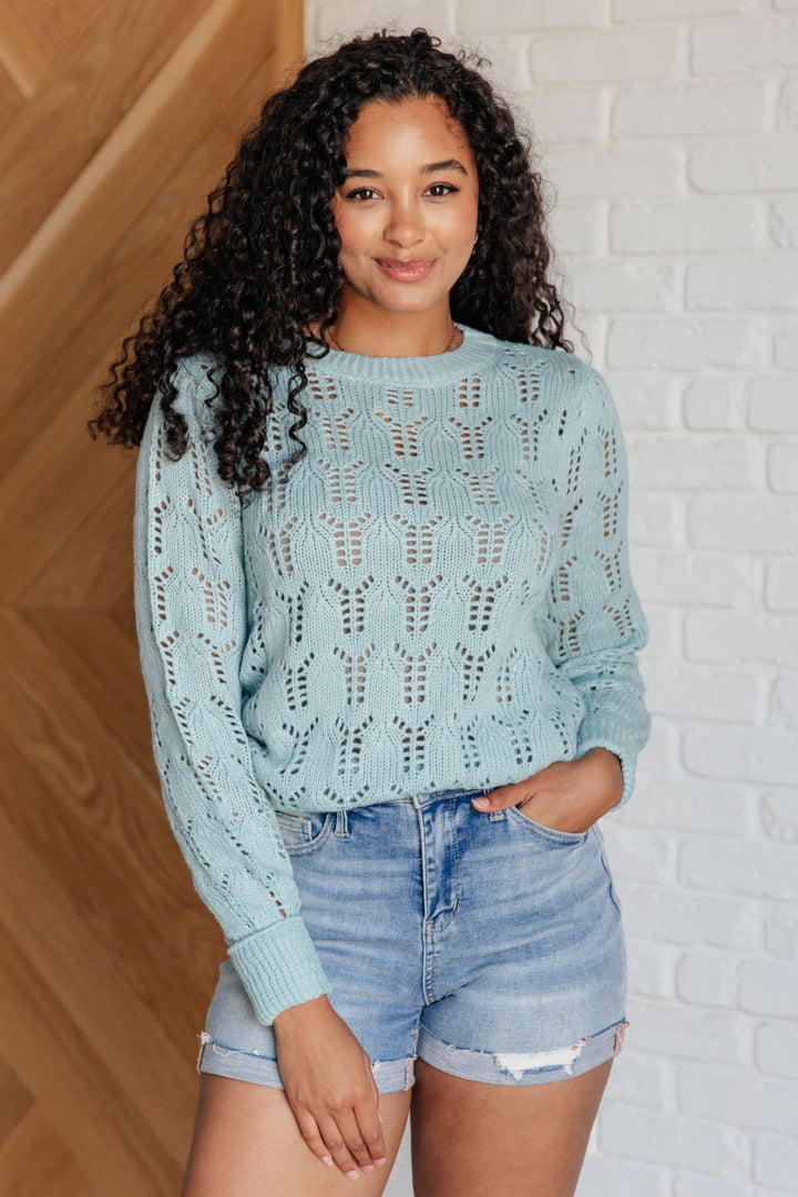 Hole In One Sheer Pointelle Knit Sweater-Sweaters/Sweatshirts-Inspired by Justeen-Women's Clothing Boutique