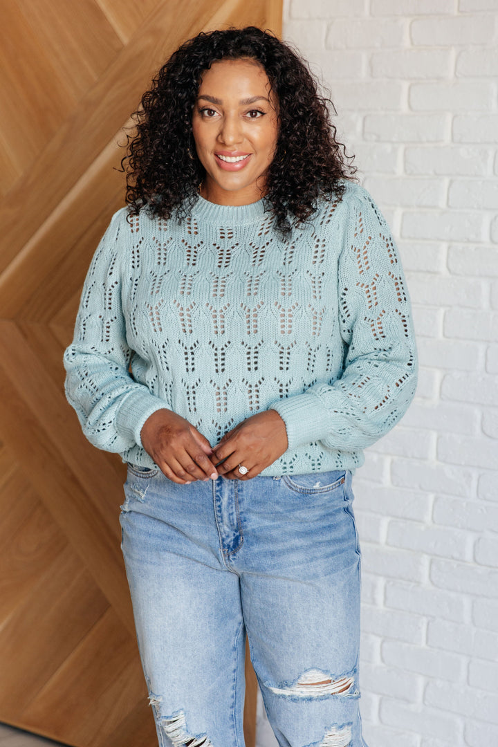 Hole In One Sheer Pointelle Knit Sweater-Sweaters/Sweatshirts-Inspired by Justeen-Women's Clothing Boutique