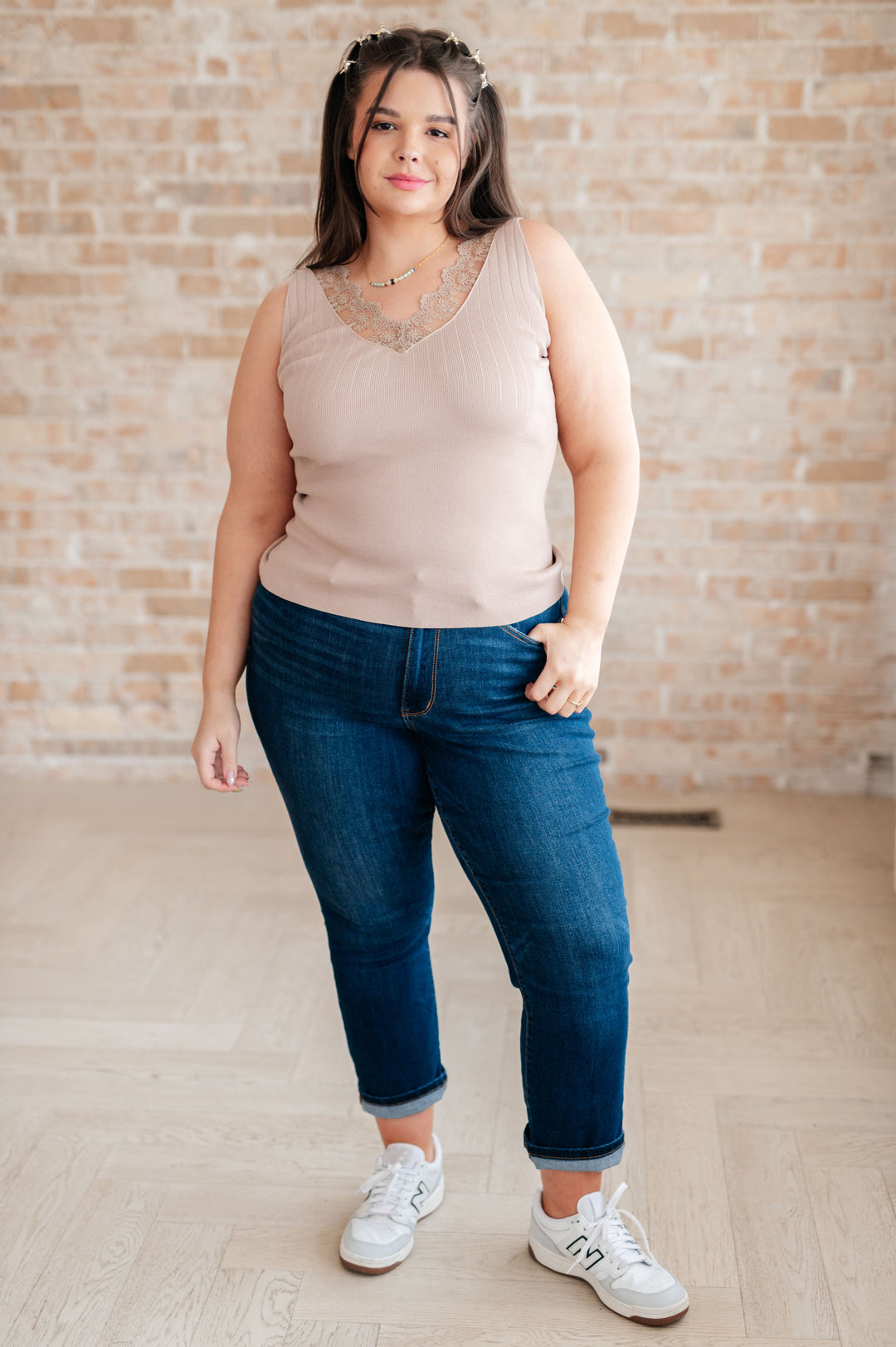 I Can Love You Better Lace Tank in Taupe-Tank Tops-Inspired by Justeen-Women's Clothing Boutique