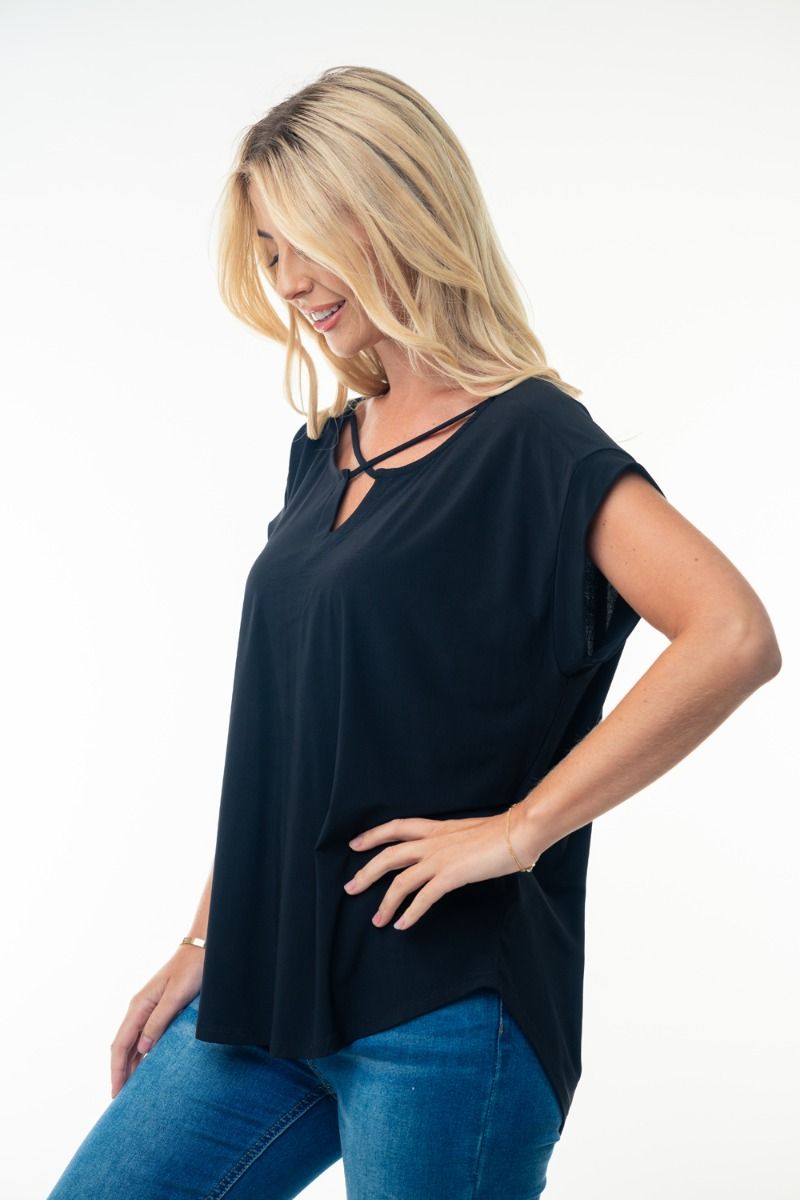 Dorit Cross Strappy Short Sleeve Top-Short Sleeve Tops-Inspired by Justeen-Women's Clothing Boutique in Chicago, Illinois