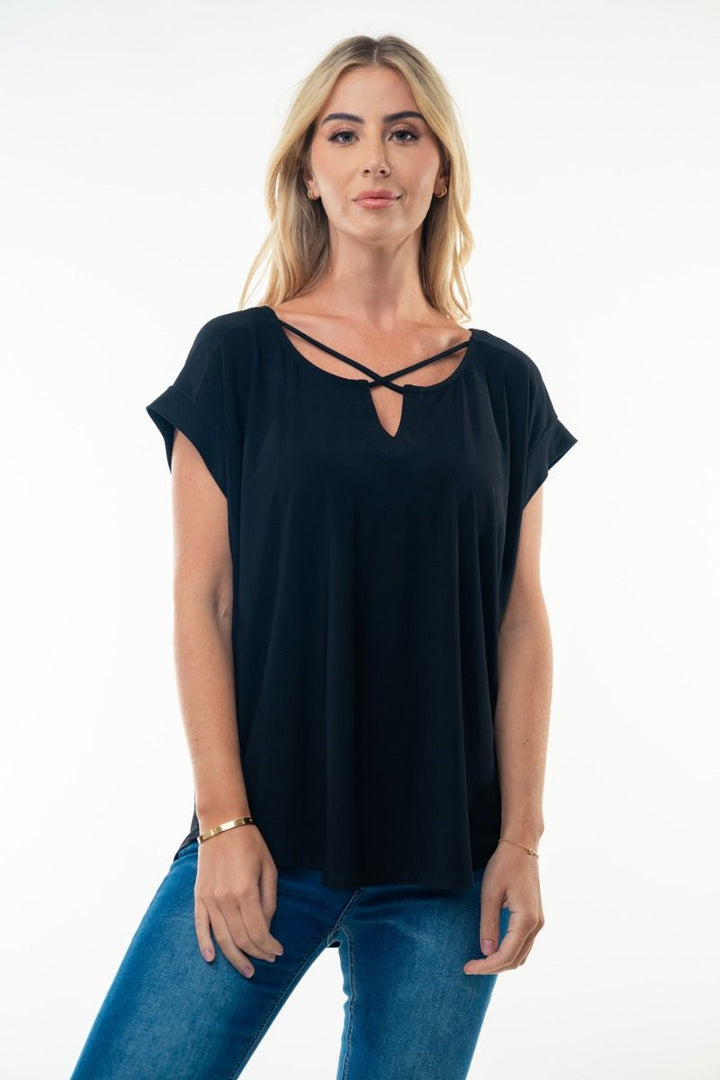 Dorit Cross Strappy Short Sleeve Top-Short Sleeve Tops-Inspired by Justeen-Women's Clothing Boutique in Chicago, Illinois