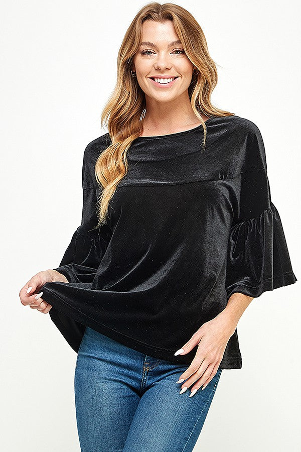 Shelly Velvet Top, Black-Long Sleeve Tops-Inspired by Justeen-Women's Clothing Boutique in Chicago, Illinois