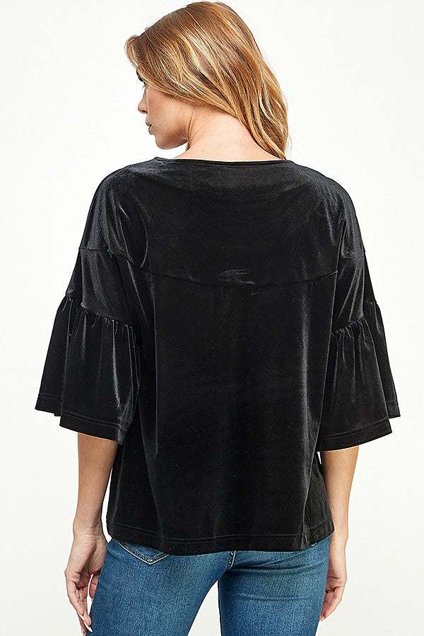 Shelly Velvet Top, Black-Long Sleeve Tops-Inspired by Justeen-Women's Clothing Boutique in Chicago, Illinois