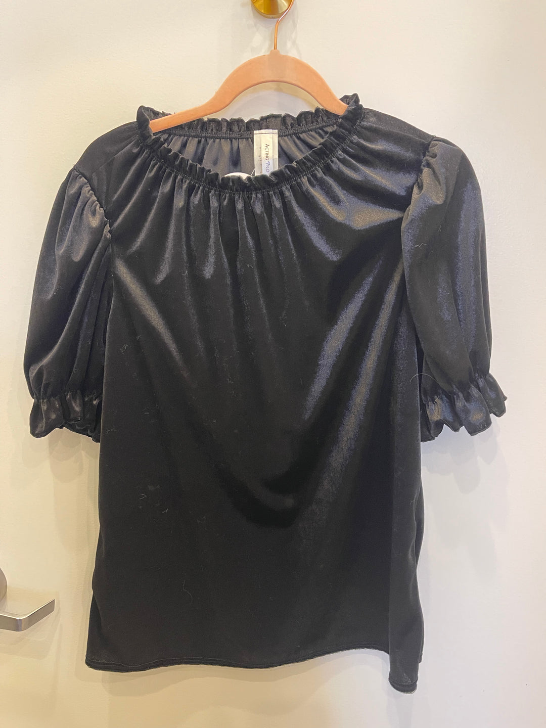 Paulina Velvet Short Sleeve Ruffle Top, Black-Short Sleeve Tops-Inspired by Justeen-Women's Clothing Boutique in Chicago, Illinois