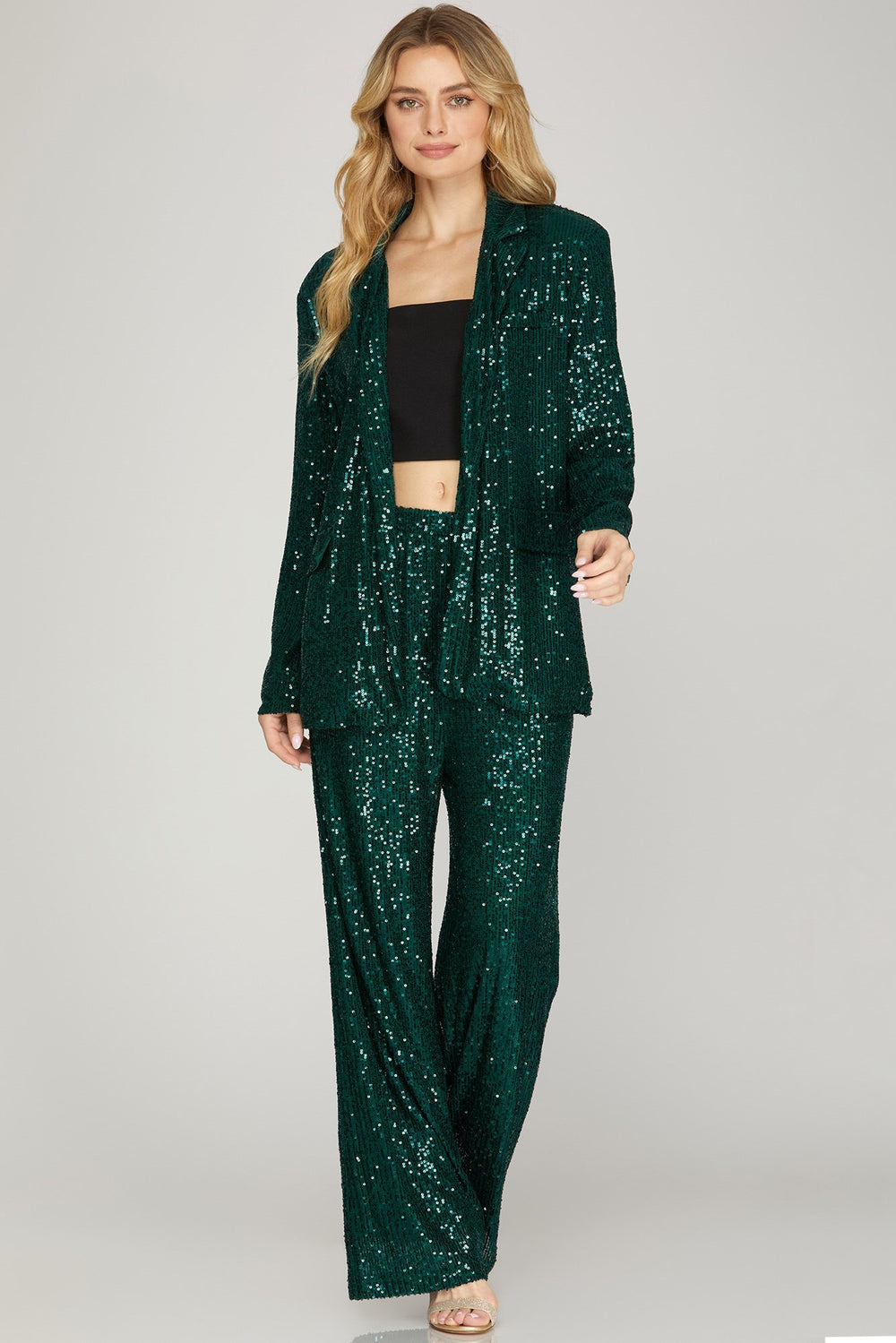 Jasmine Single Button Sequin Blazer, Sea Green-Outerwear-Inspired by Justeen-Women's Clothing Boutique in Chicago, Illinois