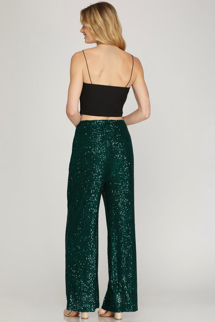 Jasmine Sequin Pants, Sea Green-Pants-Inspired by Justeen-Women's Clothing Boutique in Chicago, Illinois