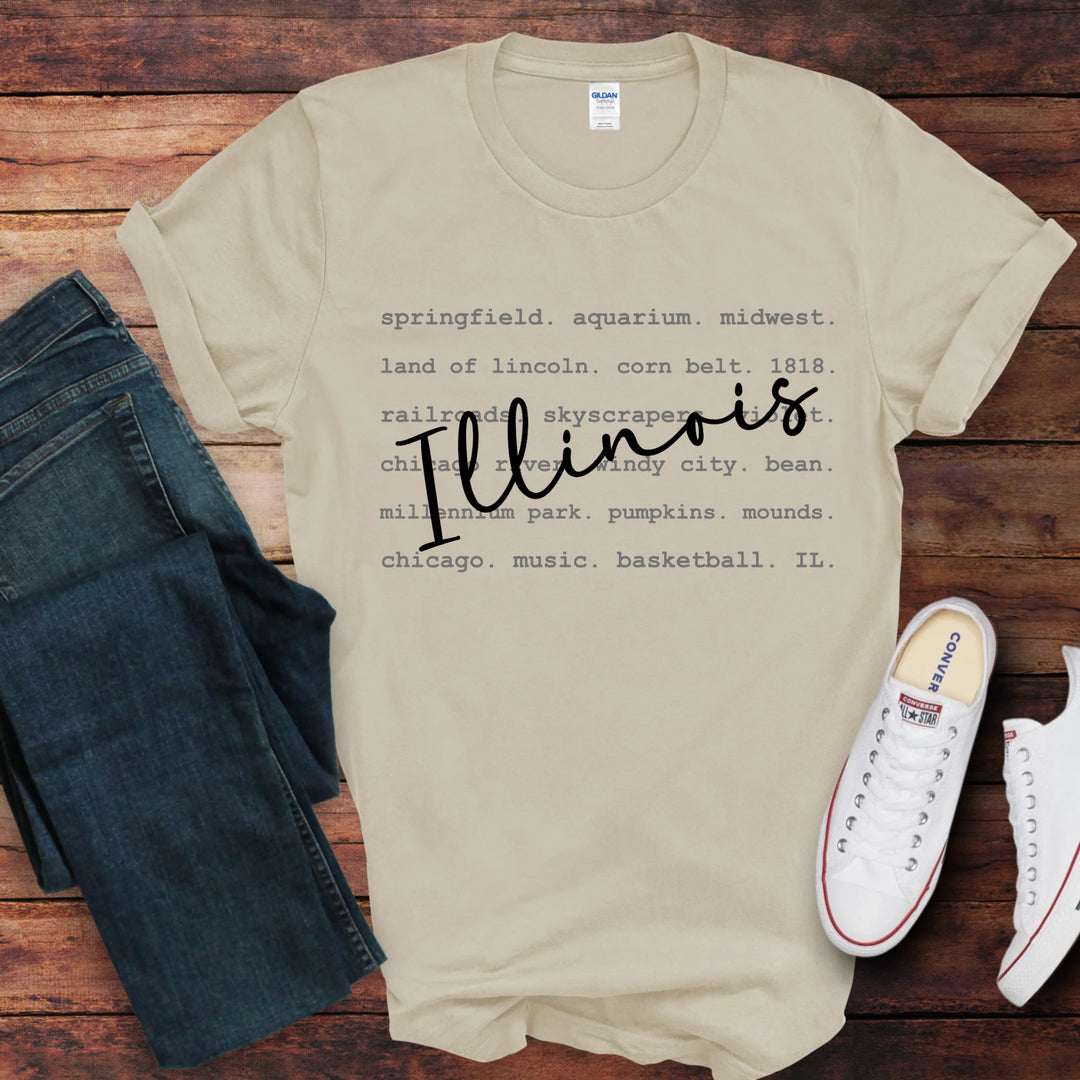 Illinois State Typography Graphic Tee-Short Sleeve Tops-Inspired by Justeen-Women's Clothing Boutique in Chicago, Illinois