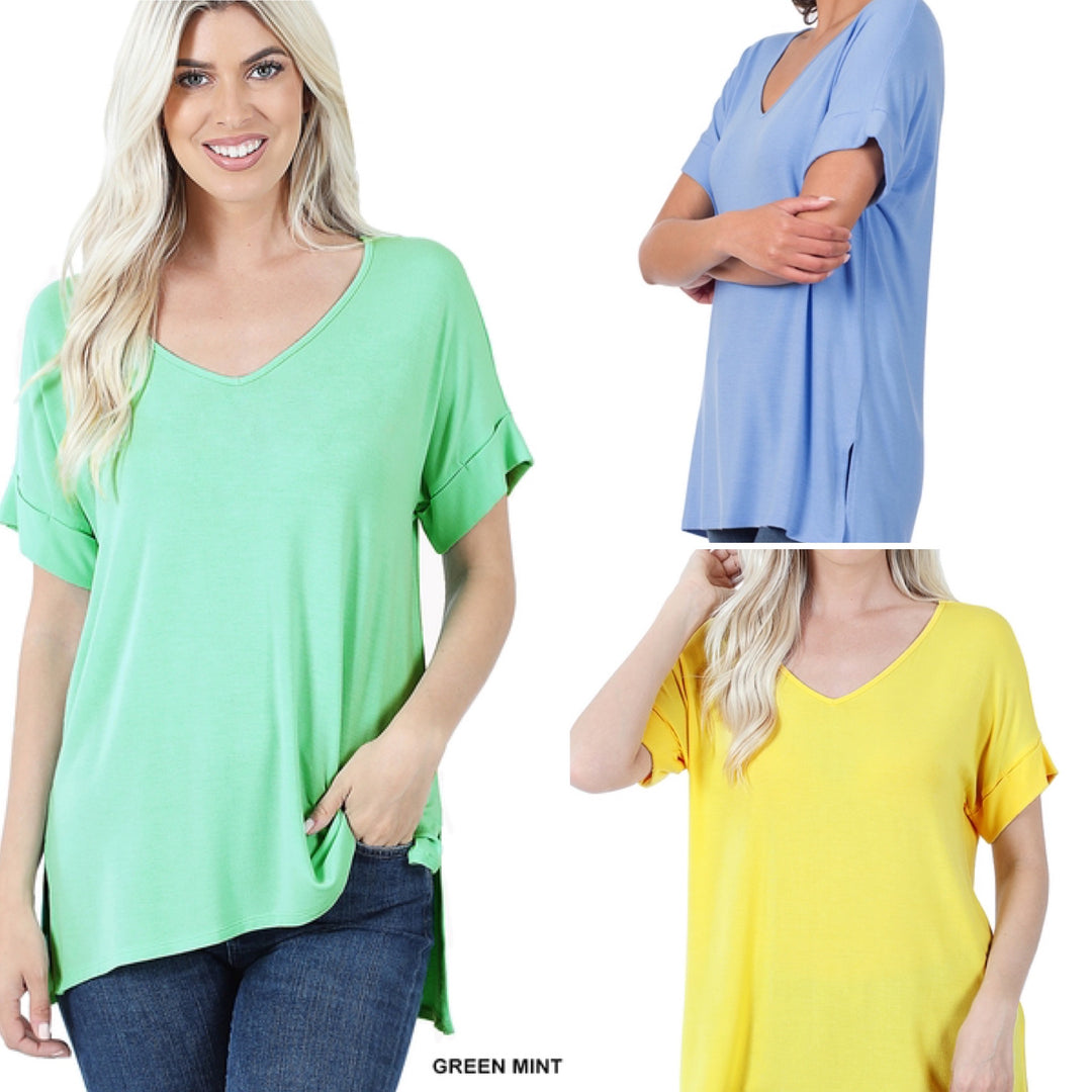 Zenana Trista Real Modal Short Sleeve V-Neck Top-Short Sleeve Tops-Inspired by Justeen-Women's Clothing Boutique in Chicago, Illinois