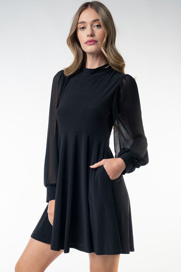 Beatrice Sheer Sleeved Pocket Dress-Dresses-Inspired by Justeen-Women's Clothing Boutique in Chicago, Illinois
