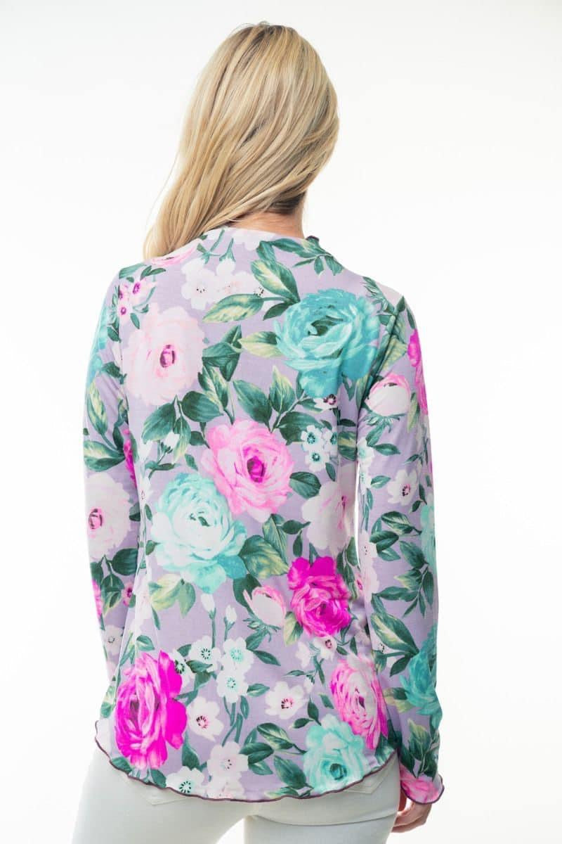 Sasha Floral Slinky Ruffled Hem Top-Long Sleeve Tops-Inspired by Justeen-Women's Clothing Boutique in Chicago, Illinois