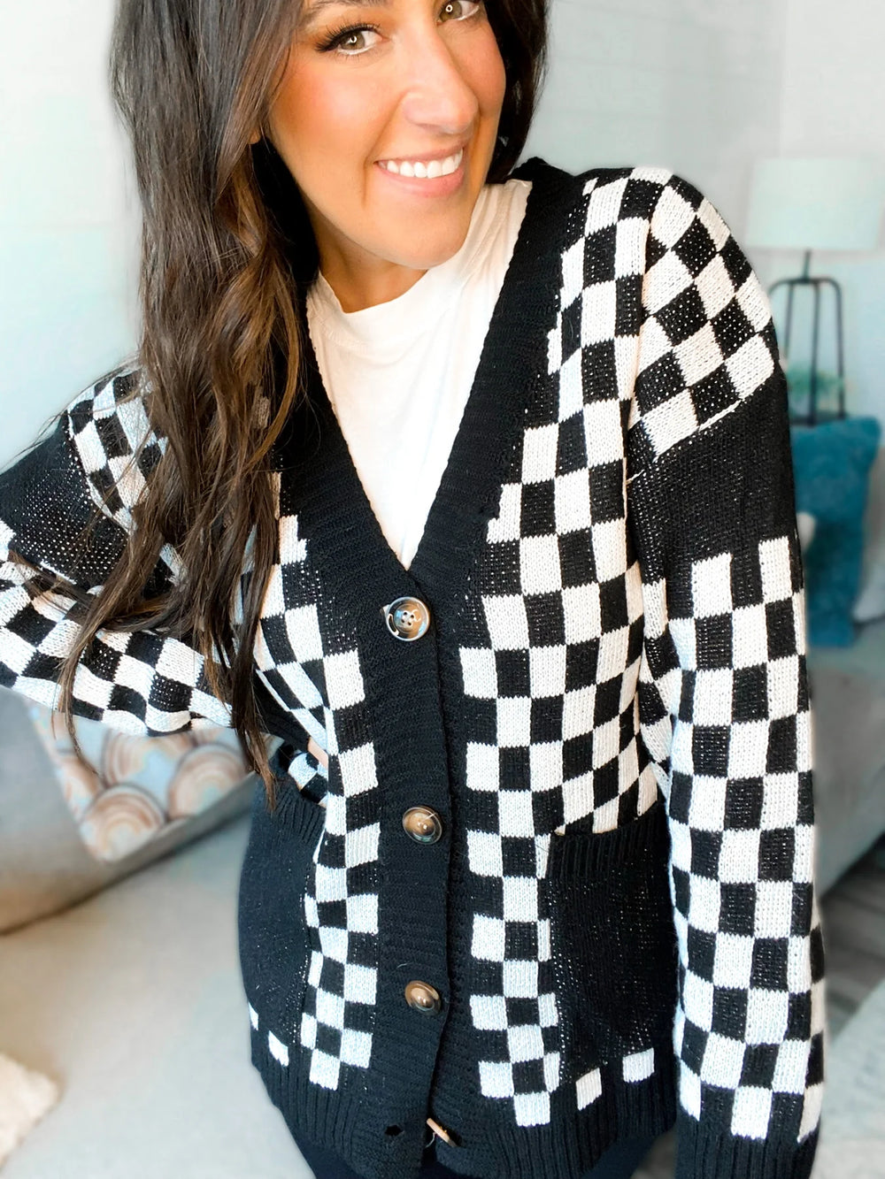 Vicki Varsity Checkered Cardigan-Cardigans + Kimonos-Inspired by Justeen-Women's Clothing Boutique in Chicago, Illinois