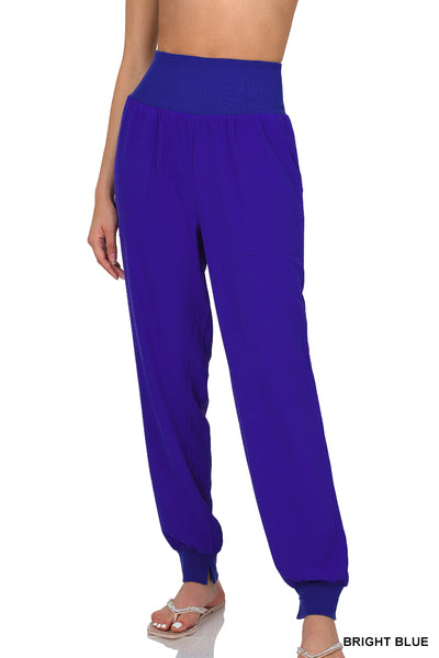 Gabriella Airflow Wide Waistband Jogger Pants, Bright Blue-Pants-Inspired by Justeen-Women's Clothing Boutique in Chicago, Illinois