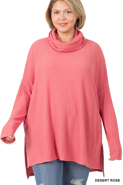 Karina Thermal Waffle Cowl Neck Sweater, Desert Rose-Sweaters/Sweatshirts-Inspired by Justeen-Women's Clothing Boutique in Chicago, Illinois