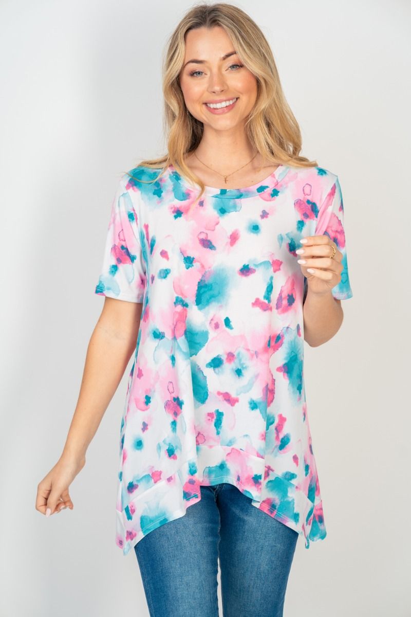 Landon Bright Floral Print Short Sleeve Top-Short Sleeve Tops-Inspired by Justeen-Women's Clothing Boutique in Chicago, Illinois