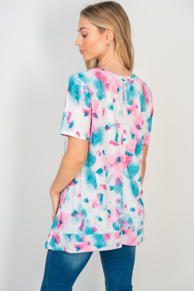 Landon Bright Floral Print Short Sleeve Top-Short Sleeve Tops-Inspired by Justeen-Women's Clothing Boutique in Chicago, Illinois