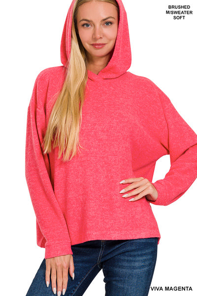 Zenana Karina Hooded Brushed Hacci Sweater, Viva Magenta-Sweaters/Sweatshirts-Inspired by Justeen-Women's Clothing Boutique in Chicago, Illinois