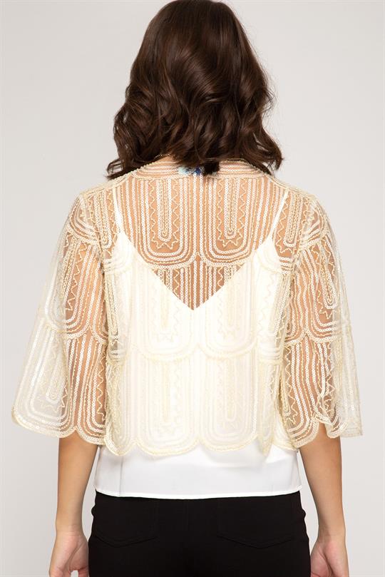 Kelly 3/4 Sleeve Sequin Bolero Cardigan-Cardigans + Kimonos-Inspired by Justeen-Women's Clothing Boutique in Chicago, Illinois