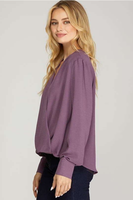 Kila Long Sleeve Surplice Top, Misty Purple-Long Sleeve Tops-Inspired by Justeen-Women's Clothing Boutique in Chicago, Illinois