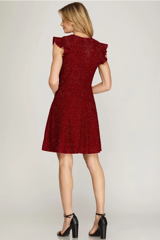 Lillie Ruffled Cap Sleeved Dress, Wine-Dresses-Inspired by Justeen-Women's Clothing Boutique in Chicago, Illinois