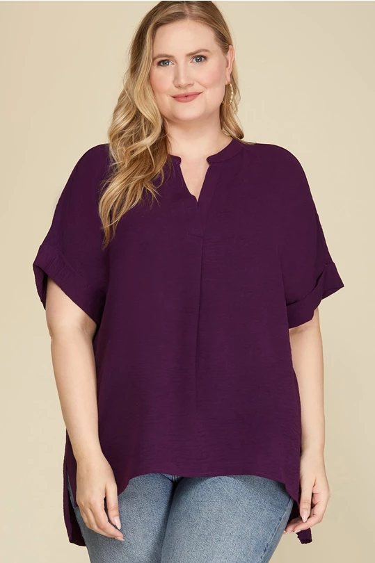 Kinley Drop Shoulder Short Sleeve Top, Eggplant-Short Sleeve Tops-Inspired by Justeen-Women's Clothing Boutique in Chicago, Illinois