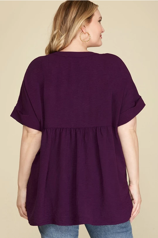 Kinley Drop Shoulder Short Sleeve Top, Eggplant-Short Sleeve Tops-Inspired by Justeen-Women's Clothing Boutique in Chicago, Illinois
