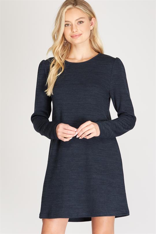 Ellie Rib Knit Sweater Dress, Navy-Dresses-Inspired by Justeen-Women's Clothing Boutique in Chicago, Illinois