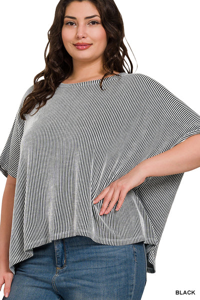 Zenana Meg Ribbed Striped Oversized Top-Short Sleeve Tops-Inspired by Justeen-Women's Clothing Boutique in Chicago, Illinois
