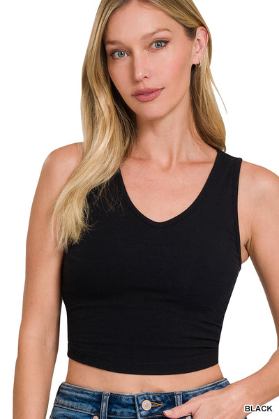 Mia Cotton V-neck Cropped Cami Top-Tank Tops-Inspired by Justeen-Women's Clothing Boutique in Chicago, Illinois