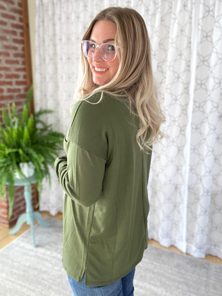 Pocket of Love Top in Olive-Sew in Love-Inspired by Justeen-Women's Clothing Boutique